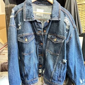 Celebrity Pink Distressed Denim Trucker Jacket - Size XL - Oversized Fit